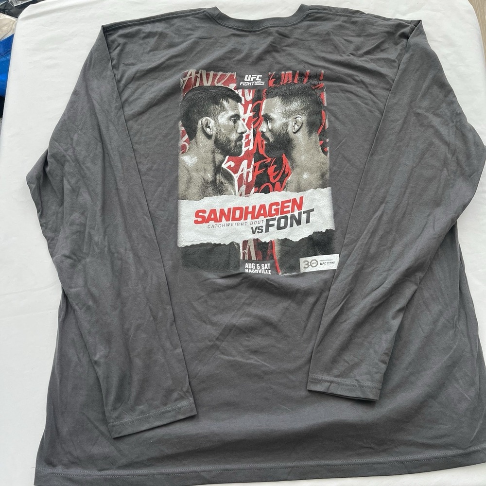 New UFC Nashville T Shirt Gray Long Sleeve Sandhagen Vs Font Promo Size 3XL